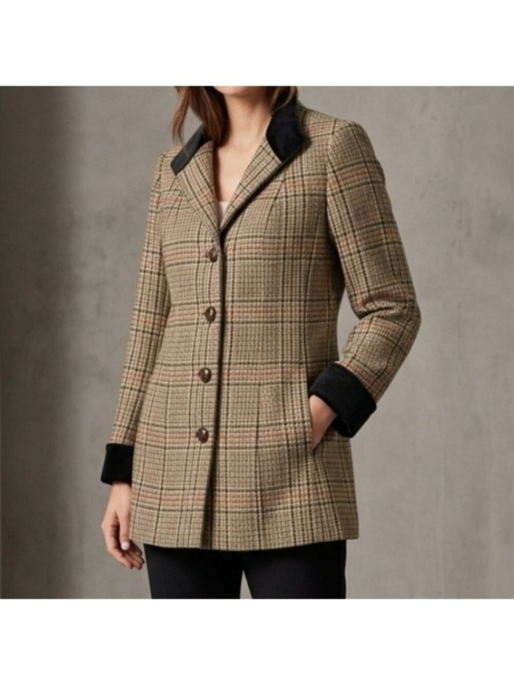 Soft Surroundings Country Estate Velvet Trim Embroidered Houndstooth Jacket Sm